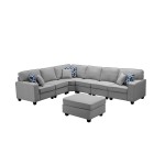 Casanova Light Gray Linen 7Pc Modular L-Shape Sectional Sofa with Ottoman