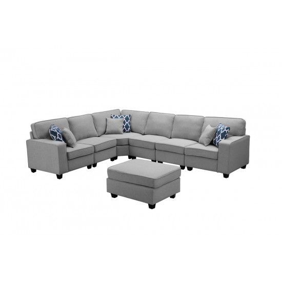 Casanova Light Gray Linen 7Pc Modular L-Shape Sectional Sofa with Ottoman