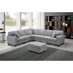 Casanova Light Gray Linen 7Pc Modular L-Shape Sectional Sofa with Ottoman