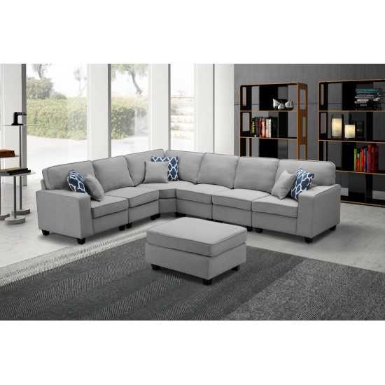 Casanova Light Gray Linen 7Pc Modular L-Shape Sectional Sofa with Ottoman