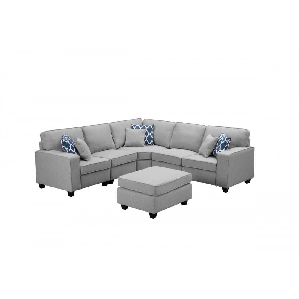 Sonoma Light Gray Linen 6Pc Modular L-Shape Sectional Sofa with Ottoman