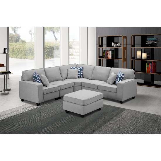 Sonoma Light Gray Linen 6Pc Modular L-Shape Sectional Sofa with Ottoman