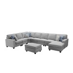 Irma Light Gray Linen 8Pc Modular L-Shape Sectional Sofa Chaise and Ottoman