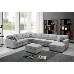 Irma Light Gray Linen 8Pc Modular L-Shape Sectional Sofa Chaise and Ottoman