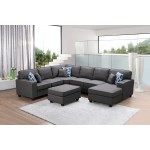 Willowleaf Dark Gray Linen 7Pc Modular Sectional Sofa Chaise and Ottoman