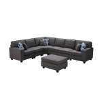 Casanova Dark Gray Linen 7Pc Modular Sectional Sofa and Ottoman