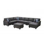 Irma Dark Gray Linen 8Pc Modular Sectional Sofa Chaise and Ottoman