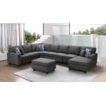 Irma Dark Gray Linen 8Pc Modular Sectional Sofa Chaise and Ottoman