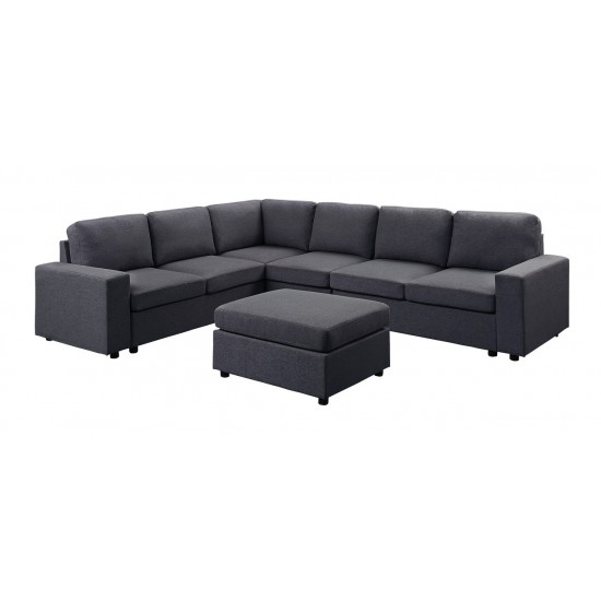 Bayside Modular Sectional Sofa with Ottoman in Dark Gray Linen