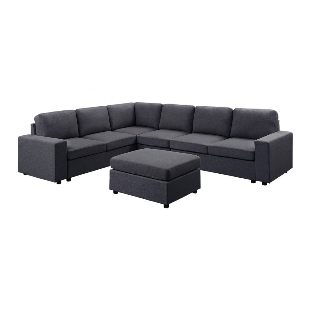 Bayside Modular Sectional Sofa with Ottoman in Dark Gray Linen