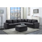 Bayside Modular Sectional Sofa with Ottoman in Dark Gray Linen