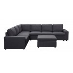 Bayside Modular Sectional Sofa with Ottoman in Dark Gray Linen