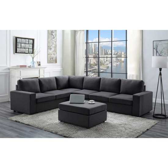 Bayside Modular Sectional Sofa with Ottoman in Dark Gray Linen