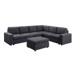 Bayside Modular Sectional Sofa with Ottoman in Dark Gray Linen