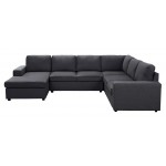 Warren Sectional Sofa with Reversible Chaise in Dark Gray Linen