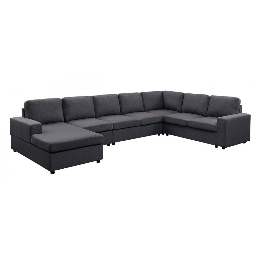 Tifton Modular Sectional Sofa with Reversible Chaise in Dark Gray Linen