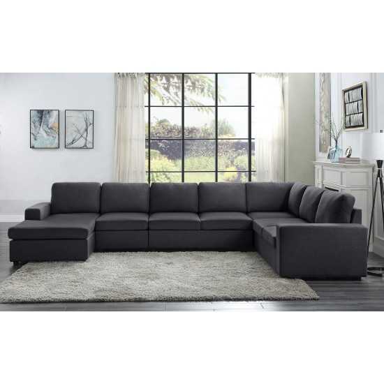 Tifton Modular Sectional Sofa with Reversible Chaise in Dark Gray Linen