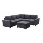 Decker Sectional Sofa with Ottoman in Dark Gray Linen