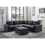 Decker Sectional Sofa with Ottoman in Dark Gray Linen