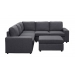 Decker Sectional Sofa with Ottoman in Dark Gray Linen