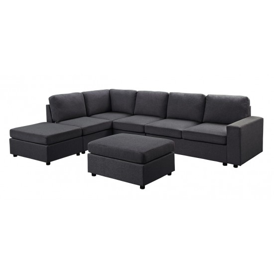 Cassia Modular Sectional Sofa with Ottoman in Dark Gray Linen