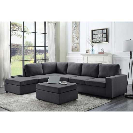 Cassia Modular Sectional Sofa with Ottoman in Dark Gray Linen