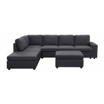 Cassia Modular Sectional Sofa with Ottoman in Dark Gray Linen