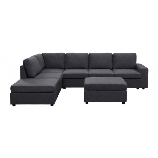 Cassia Modular Sectional Sofa with Ottoman in Dark Gray Linen