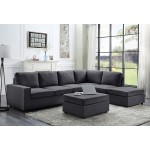 Cassia Modular Sectional Sofa with Ottoman in Dark Gray Linen