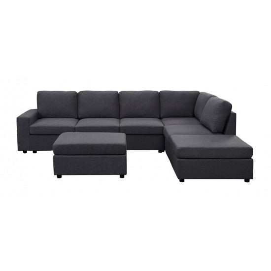 Cassia Modular Sectional Sofa with Ottoman in Dark Gray Linen