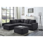 Marta Modular Sectional Sofa with Ottoman in Dark Gray Linen