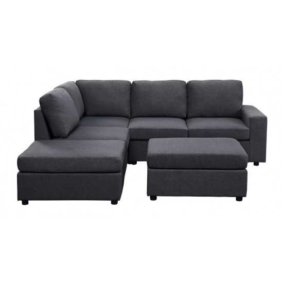 Marta Modular Sectional Sofa with Ottoman in Dark Gray Linen