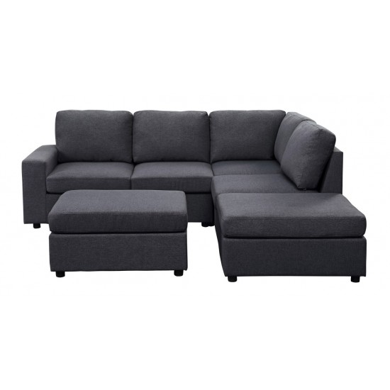 Marta Modular Sectional Sofa with Ottoman in Dark Gray Linen