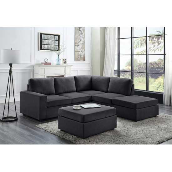 Marta Modular Sectional Sofa with Ottoman in Dark Gray Linen