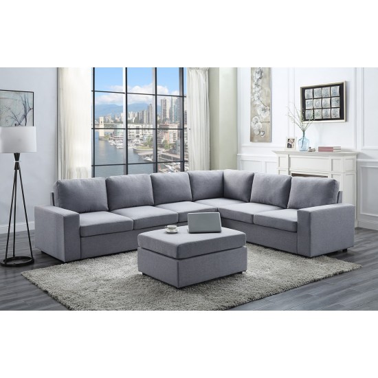 Bayside Light Gray Linen 7 Seat Reversible Modular Sectional Sofa