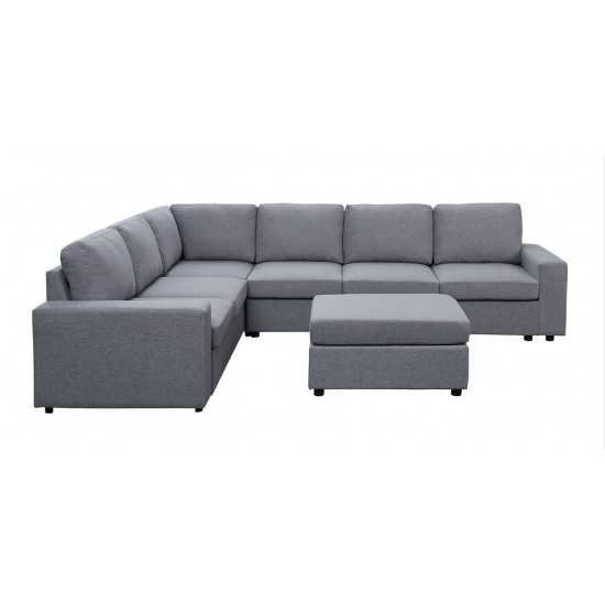 Bayside Light Gray Linen 7 Seat Reversible Modular Sectional Sofa