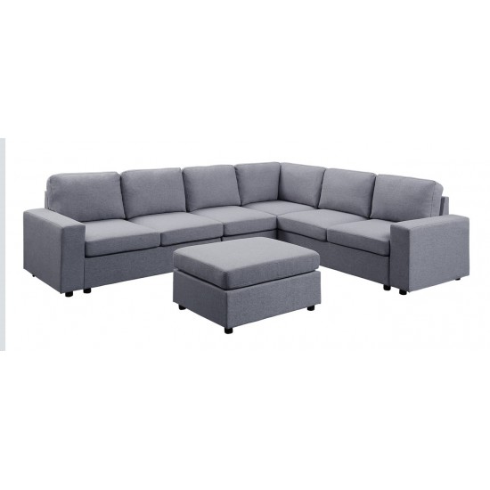 Bayside Light Gray Linen 7 Seat Reversible Modular Sectional Sofa