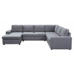 Warren Light Gray Linen 6 Seat Reversible Modular Sectional Sofa Chaise