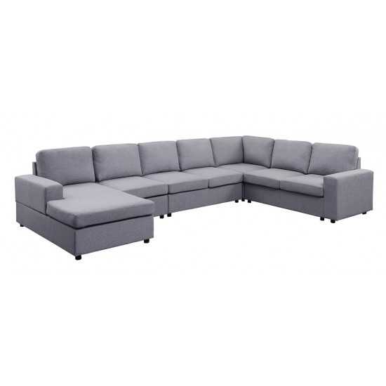 Tifton Light Gray Linen 7 Seat Reversible Modular Sectional Sofa Chaise