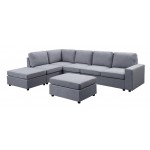 Cassia Light Gray Linen 7 Seat Reversible Modular Sectional Sofa with Ottoman