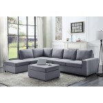 Cassia Light Gray Linen 7 Seat Reversible Modular Sectional Sofa with Ottoman