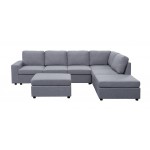 Cassia Light Gray Linen 7 Seat Reversible Modular Sectional Sofa with Ottoman