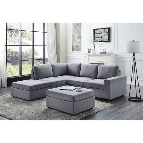 Marta Light Gray Linen 6 Seat Reversible Modular Sectional Sofa with Ottoman