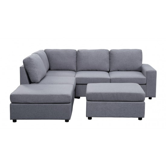 Marta Light Gray Linen 6 Seat Reversible Modular Sectional Sofa with Ottoman