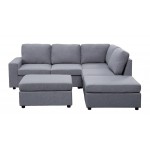 Marta Light Gray Linen 6 Seat Reversible Modular Sectional Sofa with Ottoman