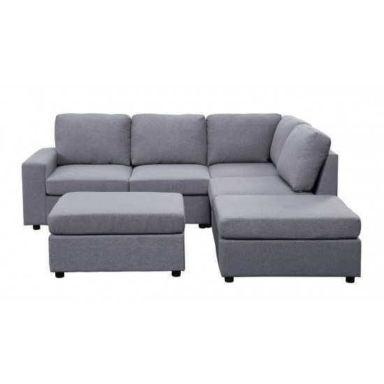 Marta Light Gray Linen 6 Seat Reversible Modular Sectional Sofa with Ottoman