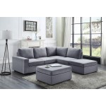 Marta Light Gray Linen 6 Seat Reversible Modular Sectional Sofa with Ottoman