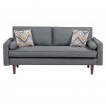 Mia Mid-Century Modern Gray Linen Sofa and Loveseat Living Room Set with USB Charging Ports & Pillows