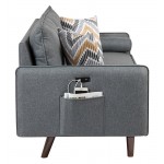 Mia Mid-Century Modern Gray Linen Sofa and Loveseat Living Room Set with USB Charging Ports & Pillows