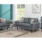 Mia Mid-Century Modern Gray Linen Loveseat Couch with USB Charging Ports & Pillows